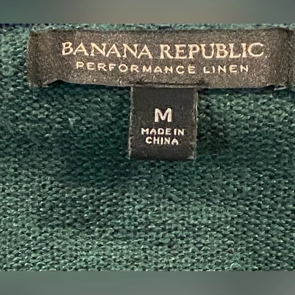 Banana Republic Men’s Performance Linen Green V-neck Sweater Size Medium